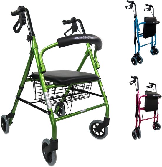 Mobiclinic Escorial - Rollator - Looprek met 4 wielen - Met remmen - Aluminium - Met Stoel en Rugleuning - Opvouwbare en Verstelbare in Hoogte - Wandelaar - Lichtgewicht - Tot 110 kg - Groen