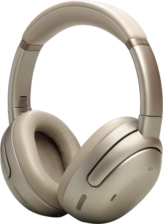 Gouden JBL over-ear koptelefoon met zachte oorkussens en hoofdband, gedetailleerd.