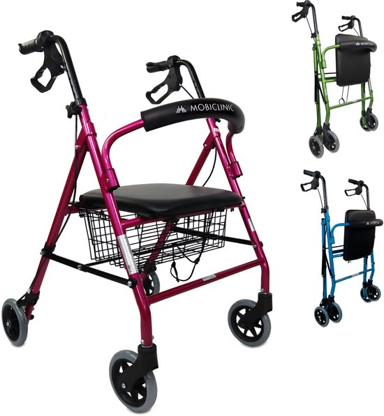 Mobiclinic Escorial - Rollator - Looprek met 4 wielen - Met remmen - Aluminium - Met Stoel en Rugleuning - Opvouwbare en Verstelbare in Hoogte - Wandelaar - Lichtgewicht - Tot 110 kg - Roze