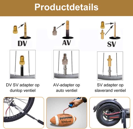 Fiets ventieladapter kit - 4-delig - voor balpomp, fiets, auto - universeel - opblazen - sporters - zwart - standaardformaat - 4 stuks — afbeelding 2