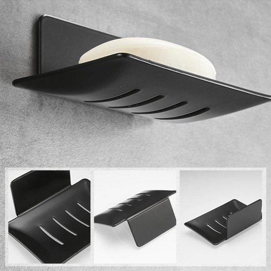 ATopoler Porte Savon Mural Sans Perçage INOX Porte-Savon Douche Auto-adhésif Support De Savon Mural Avec Drain Et Adhésif Magique Pour Salle De Bain Douche Cuisine Hôtel (Noir