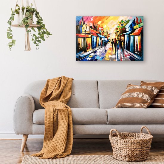 Abstracte stad met silhouetten - Stad poster - Wanddecoratie gebouwen - Kubisme - Posters aan de muur - Posterprints - poster 120x80 cm