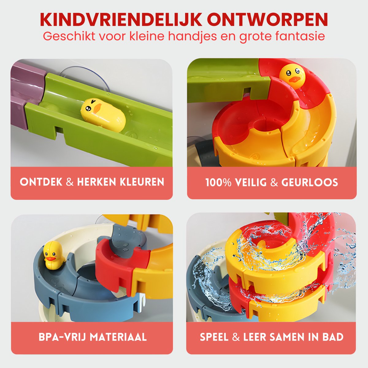 ZoeZo Design - Badspeelgoed - Waterval Glijbaan voor Baby's & Peuters - Water Knikkerbaan Speelset - 48-delig - Bad Montageset met Eendjes - Kinderen - Kinderspel - Waterglijbaan — afbeelding 4