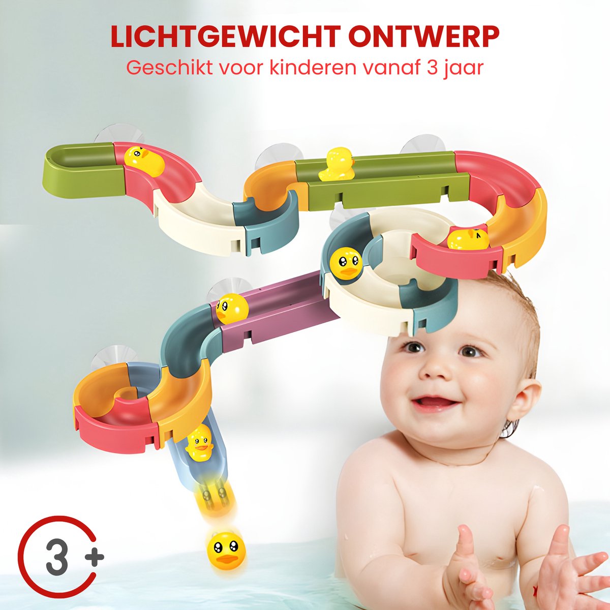 ZoeZo Design - Badspeelgoed - Waterval Glijbaan voor Baby's & Peuters - Water Knikkerbaan Speelset - 48-delig - Bad Montageset met Eendjes - Kinderen - Kinderspel - Waterglijbaan — afbeelding 6
