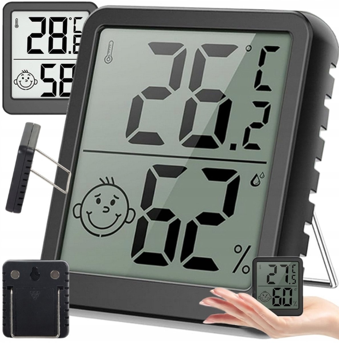 Actie4you® - Hygrometer - Weerstation - Luchtvochtigheidsmeter - Thermometer Voor Binnen - Incl. Batterij – Met standaard - Zwart - 1 Stuk