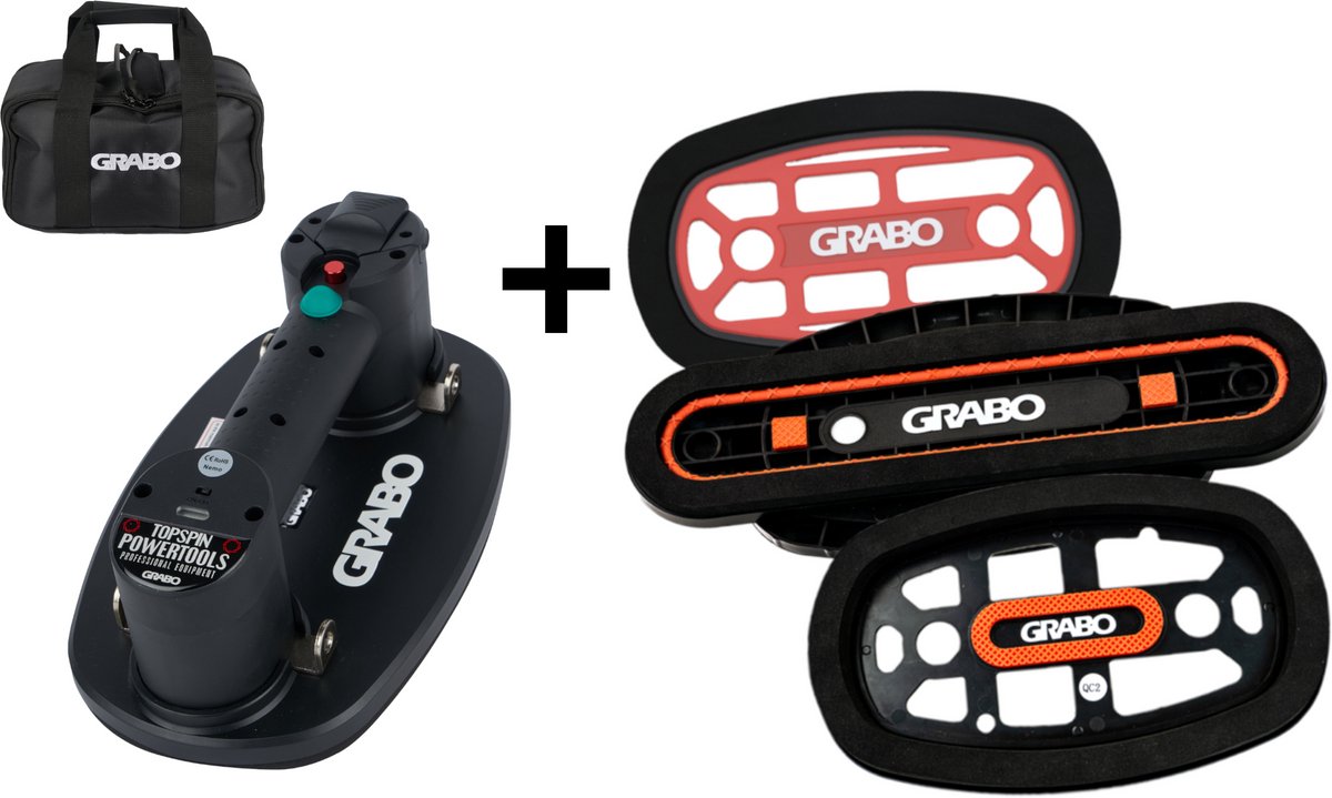 GRABO Plus in Tas + 3x GRABO Seals - Slender Seal, Rock Seal & Brace Seal - Elektrische draagbare vacuümzuiger - Handgereedschap - Hefvermogen 120 kg