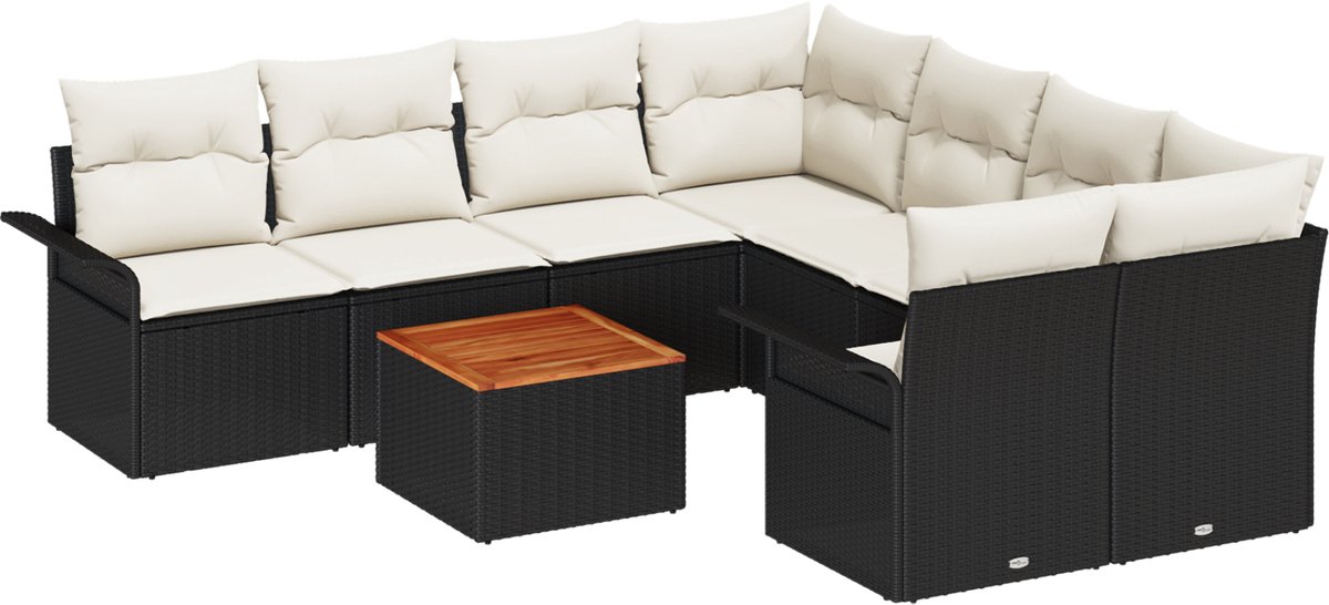 vidaXL - Tuinbank - Set - met - opslag - 9 - pcs - Zwart - en - Crème - poly - rattan