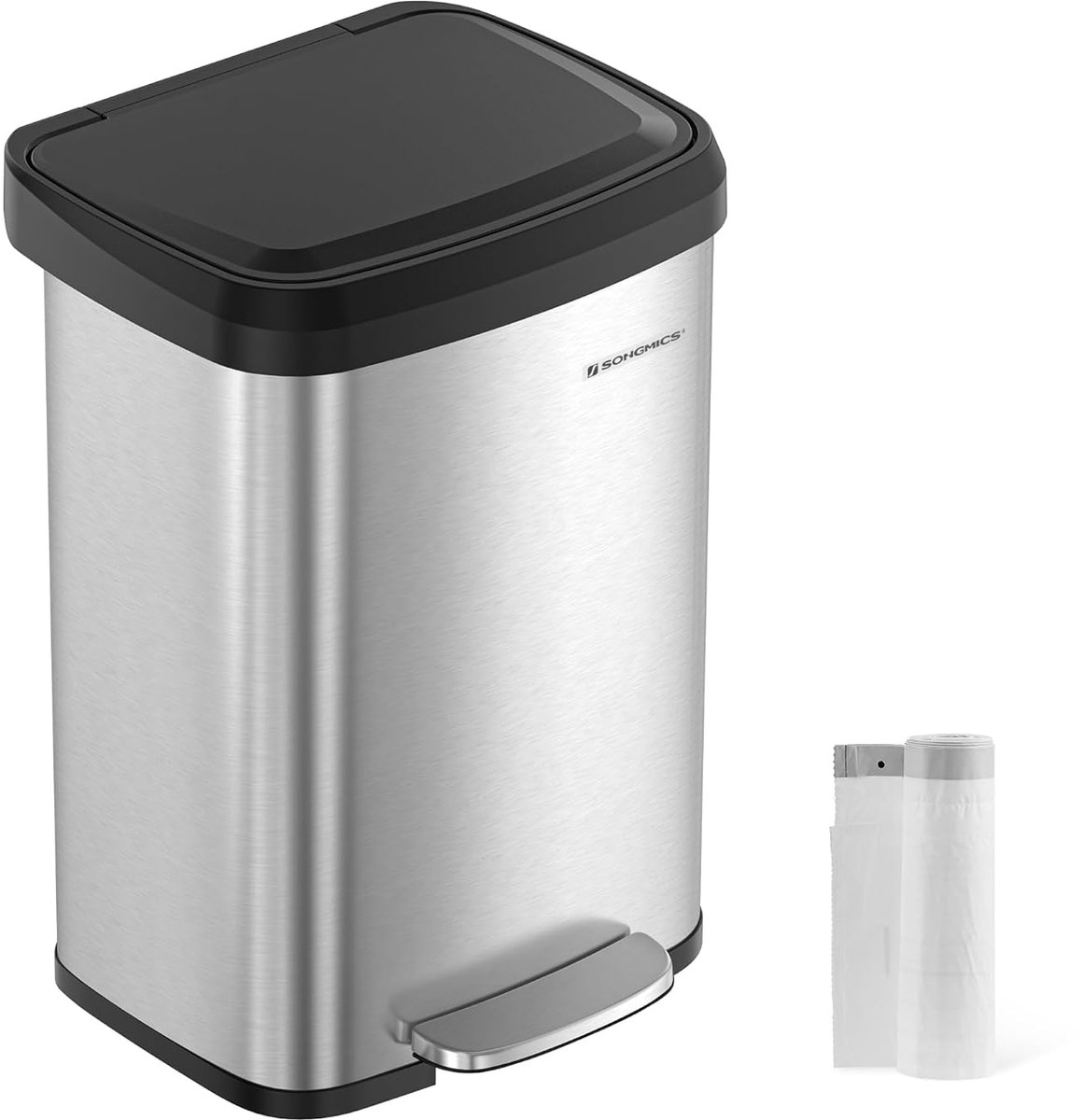 MAZAZU - Prullenbak - Afvalbak - Zilver - Met deksel - 50 Liter - 38.2x27.8x58.6
