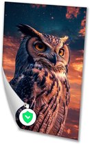 Majestueuze uil bij zonsondergang - Uil wanddecoratie - Poster dier - Hyperrealisme - Wanddecoratie kinderkamer - Slaapkamer wanddecoratie - poster 40x60 cm