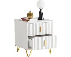 SoBuy Nachtkastje Modern - Bijzettafel met 2 Laden - Compacte Salontafel voor Slaapkamer en Woonkamer - Wit, 40 x 40 x 47 cm, FBT115-W