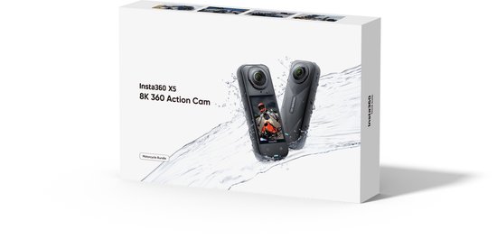 Verpakking van Insta360 X5 8K 360 Action Cam met afbeelding van de camera.