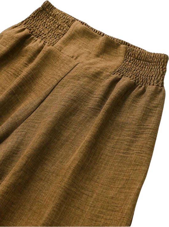 Livano Linnen Broek Dames - Zomerbroek - Volwassenen - Lange Broek - Pantalon - Strandbroek - Zomer - Ibiza Stijl - Bruin - Maat XXL