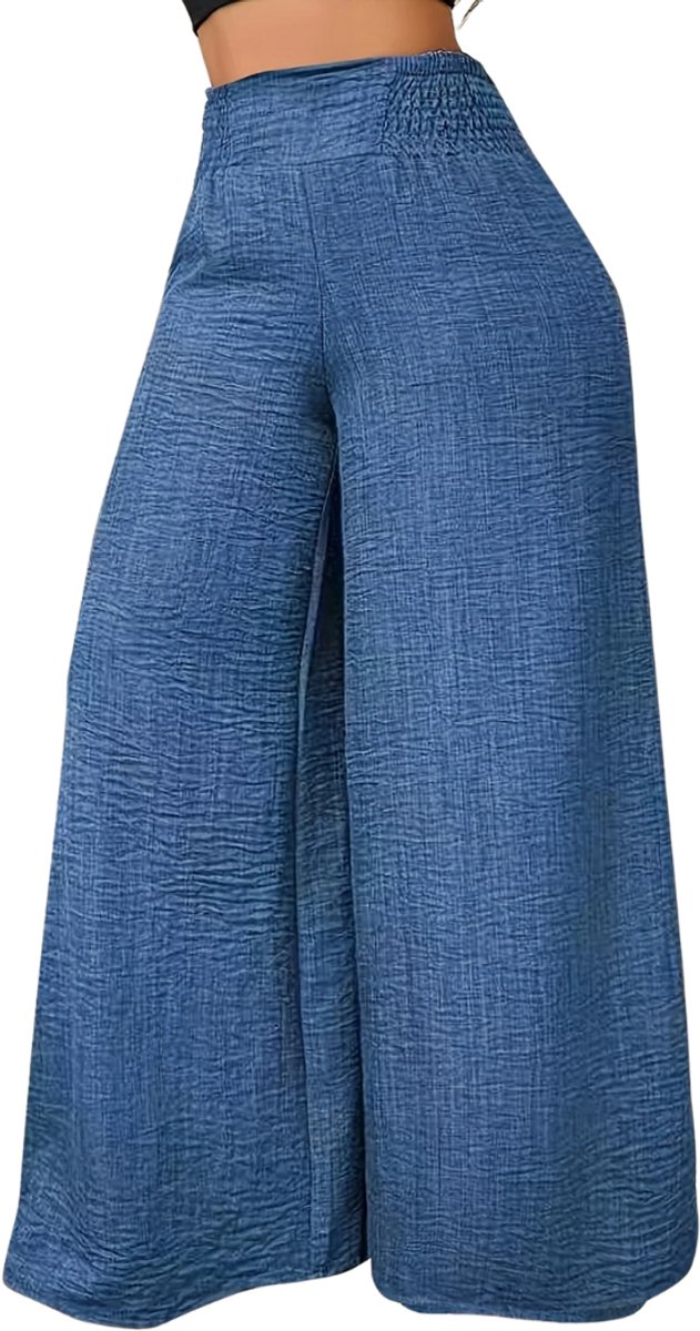Nivard Linnen Broek Dames Zomerbroek Volwassenen Lange Broek Pantalon Strandbroek Zomer Ibiza Stijl Blauw