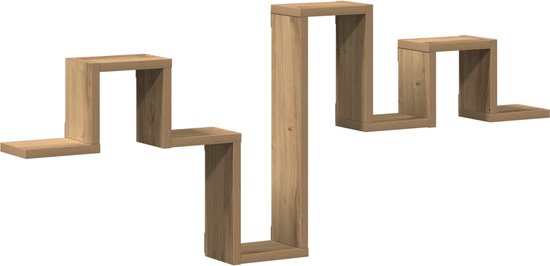 Étagère murale en zigzag, couleur chêne, tournée.