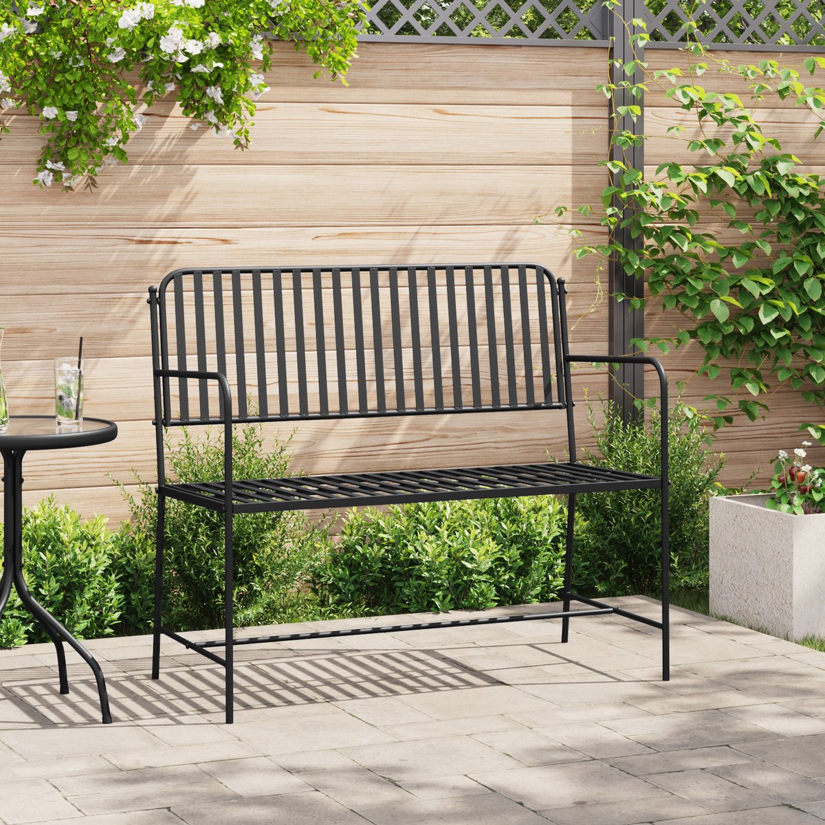 vidaXL - Tuinbank - Zwart - 103,5 - x - 51,5 - x - 90 - cm - Staal