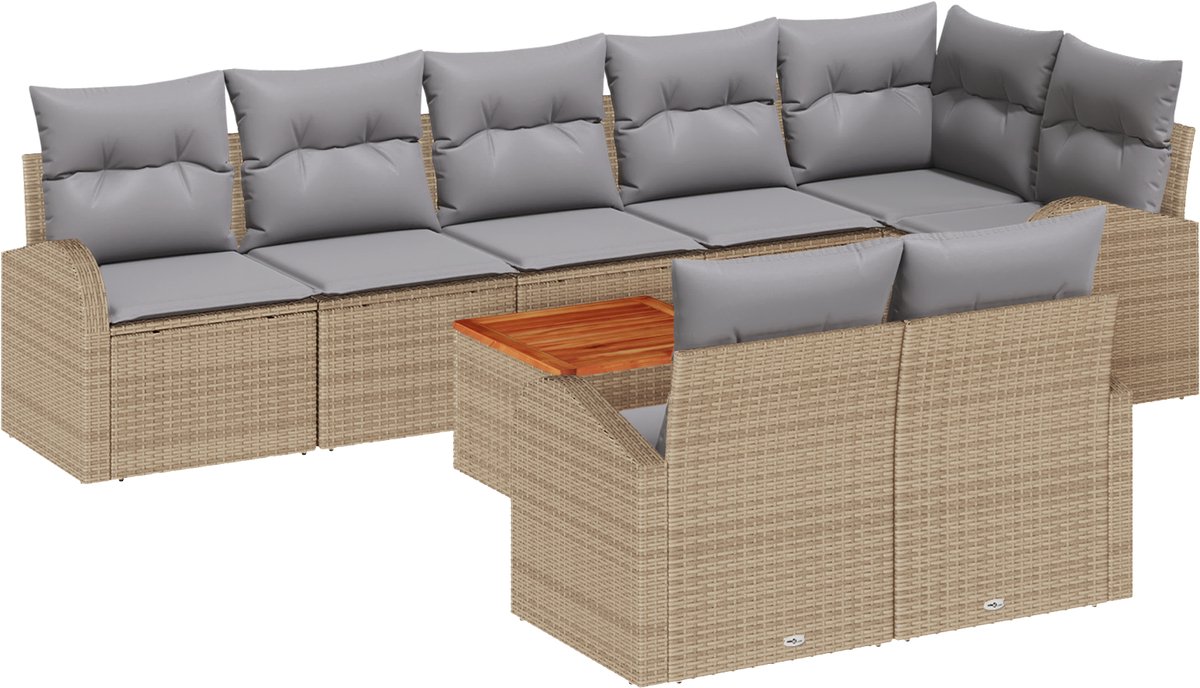 vidaXL - Tuinbank - Set - met - kussen - 9 - pcs - Beige - poly - rattan