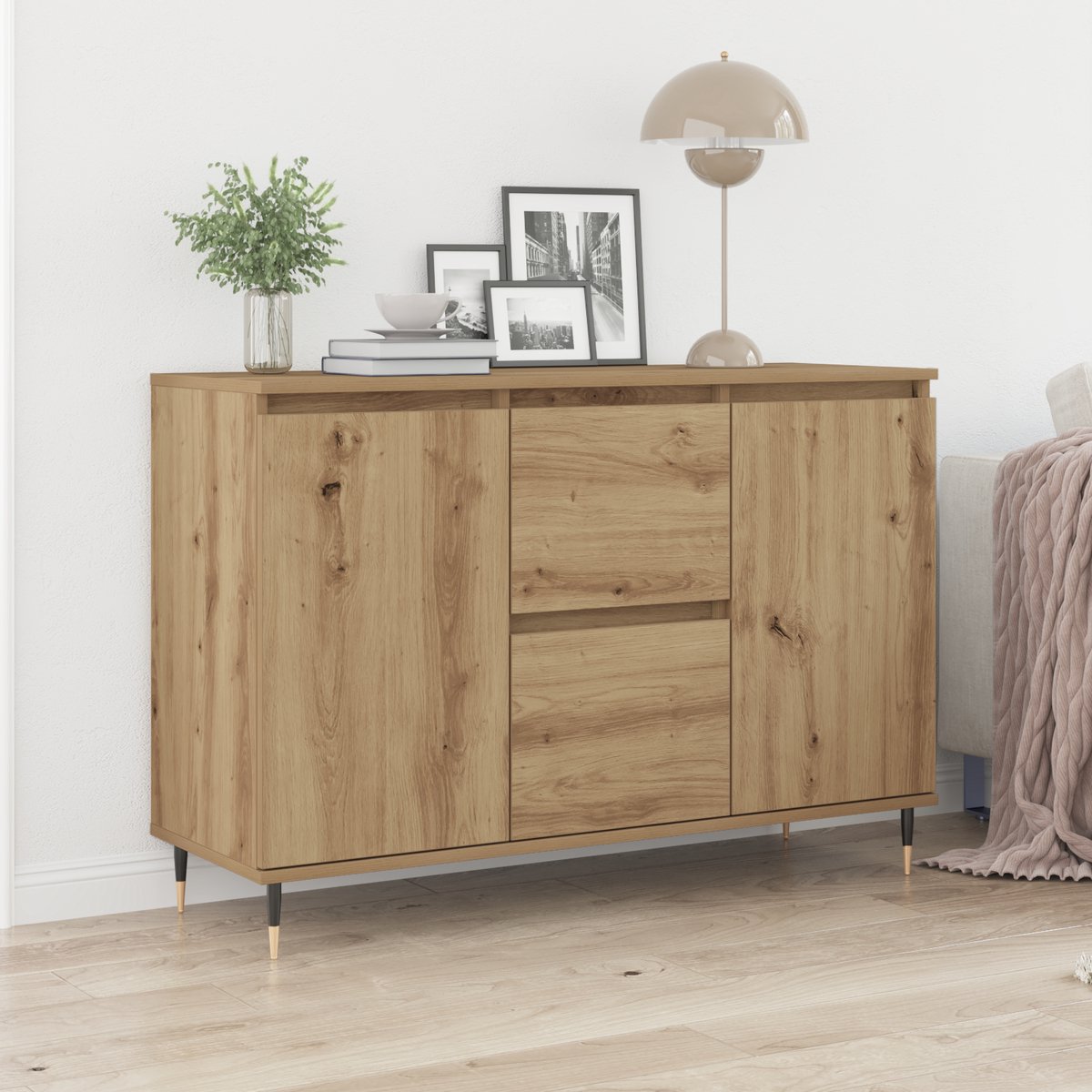 vidaXL - Dressoir - Artisan - Eiken - 101,5 - x - 35 - x - 70 - cm - Bewerkt - hout