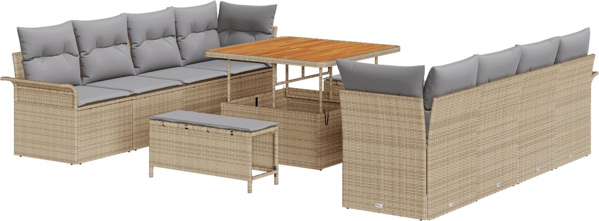 vidaXL - Tuinbank - Set - met - kussen - Beige - en - Lichtgrijs - 100 - x - 100 - x - 71 - cm