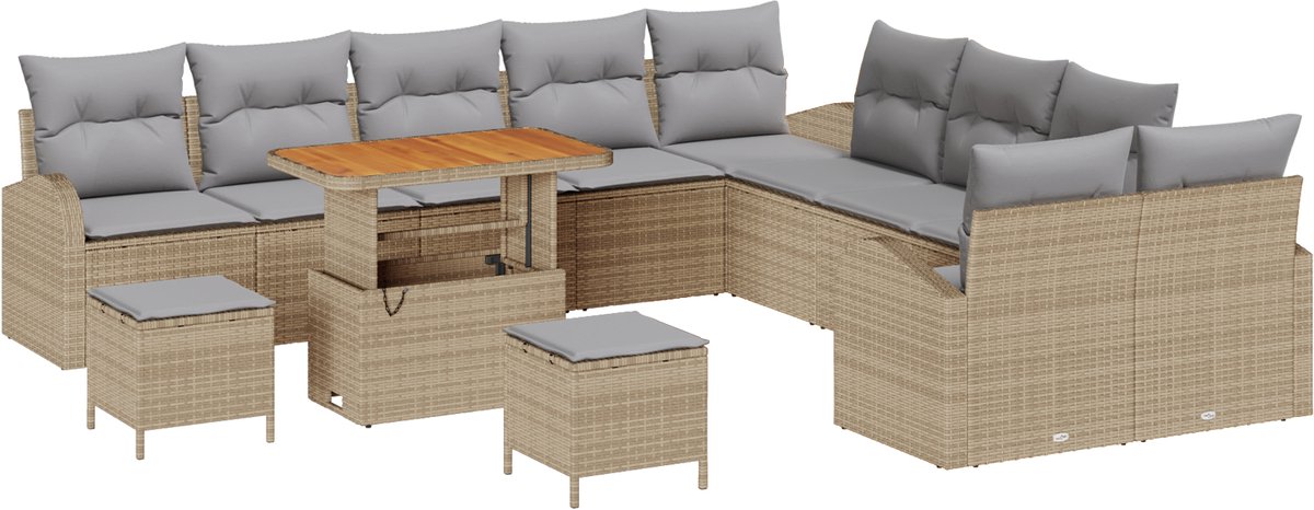 vidaXL - Tuinbank - Set - met - kussen - 13 - pcs - Beige - poly - rattan