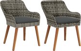 vidaXL - Chaises de jardin - avec Coussins - 2 pièces - Grijs - Poly tressée
