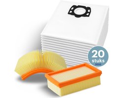 DEGG® - Mega Set - 20 Stofzuigerzakken + 2 Vlakfilters - Geschikt voor Kärcher WD4, WD5, WD6, MV4, MV5, MV6 | Bespaar op onderhoud
