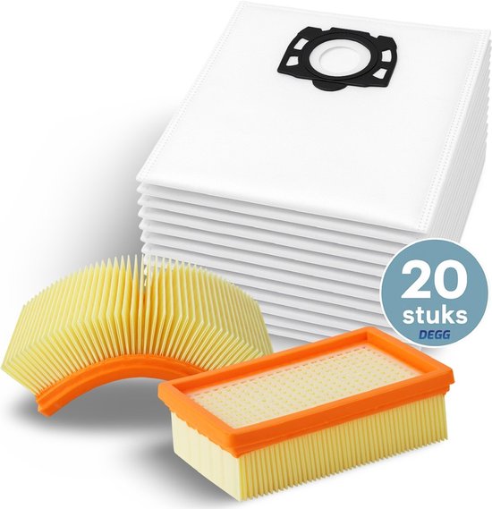 DEGG® - Mega Set - 20 Sacs d'aspirateur + 2 filtres plats - Compatible avec Kärcher WD4, WD5, WD6, MV4, MV5, MV6 | Économisez sur l'entretien