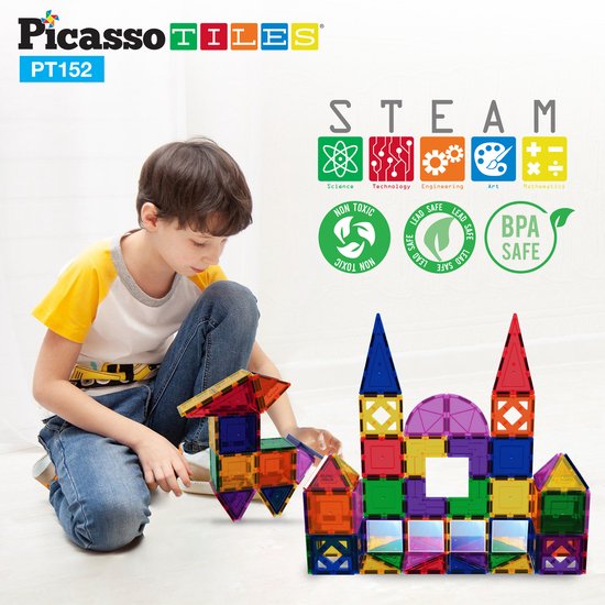 PicassoTiles 100 stuks 3D transparante magnetische bouwtegels voor de bouw, creativiteit zonder verbeelding, inspirerend, recreatief, conventioneel onderwijs