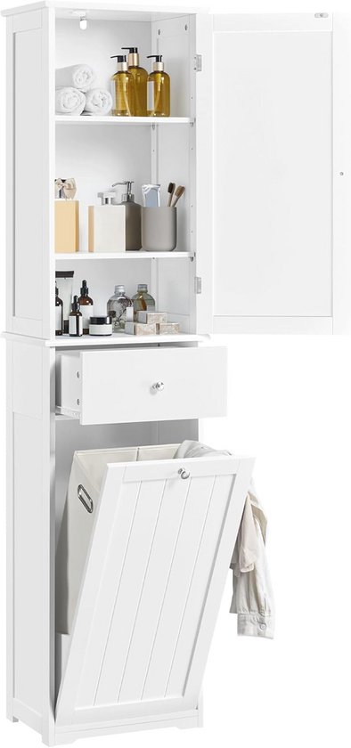 BDW Badkamerkast, wasmand, 4 - deuren 174 x 60 x 30 cm onderkast, wastafelonderkast, hoge kast, badkamermeubel, hoge kast, badkamerrek (kasjmier