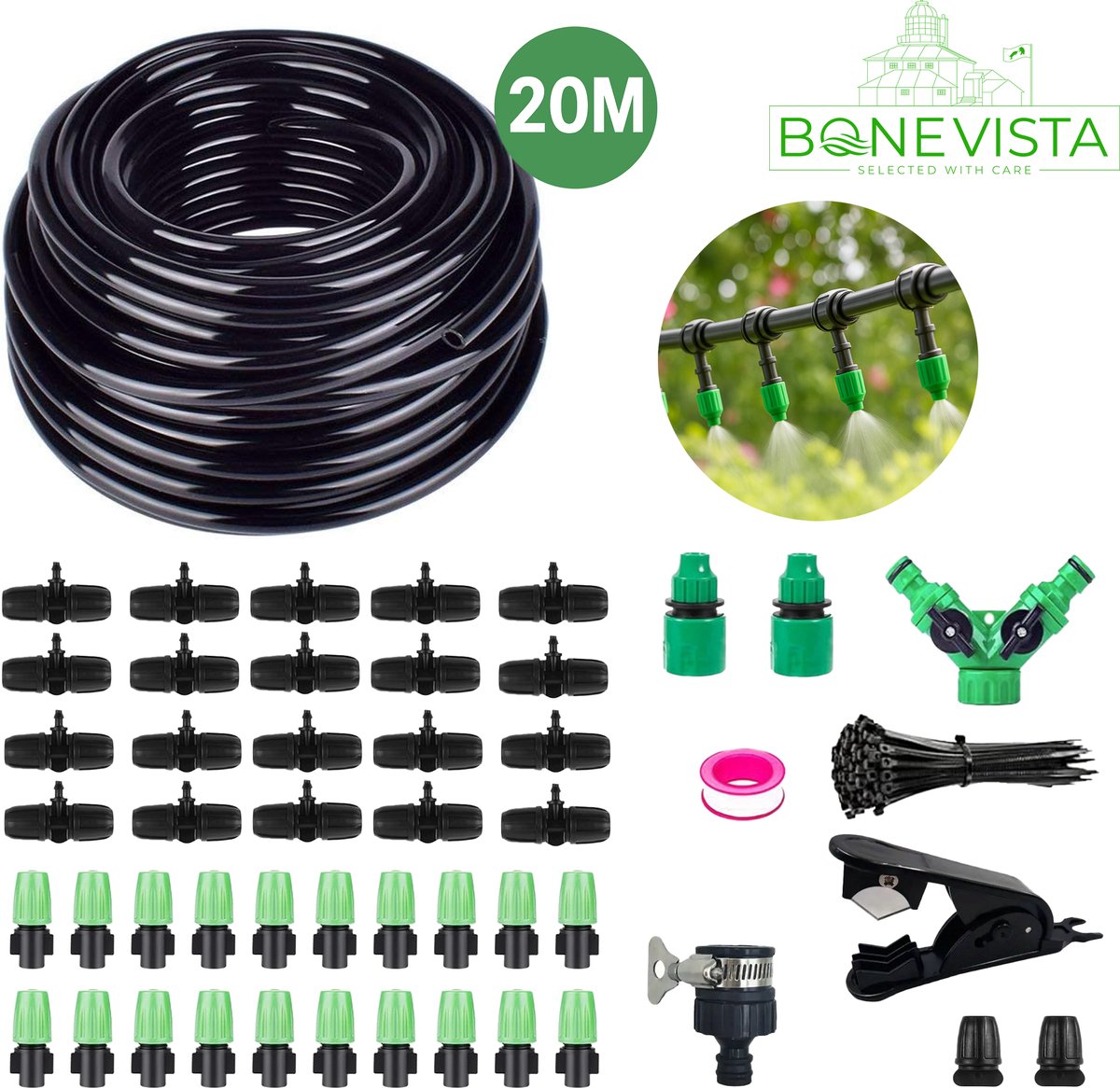 Bone Vista® Druppelslang Irrigatiesysteem Tuin – Extra Dikke Tuinslang – Waterbesparend Bewateringssysteem & Druppelsysteem voor Planten, Borders & Moestuin