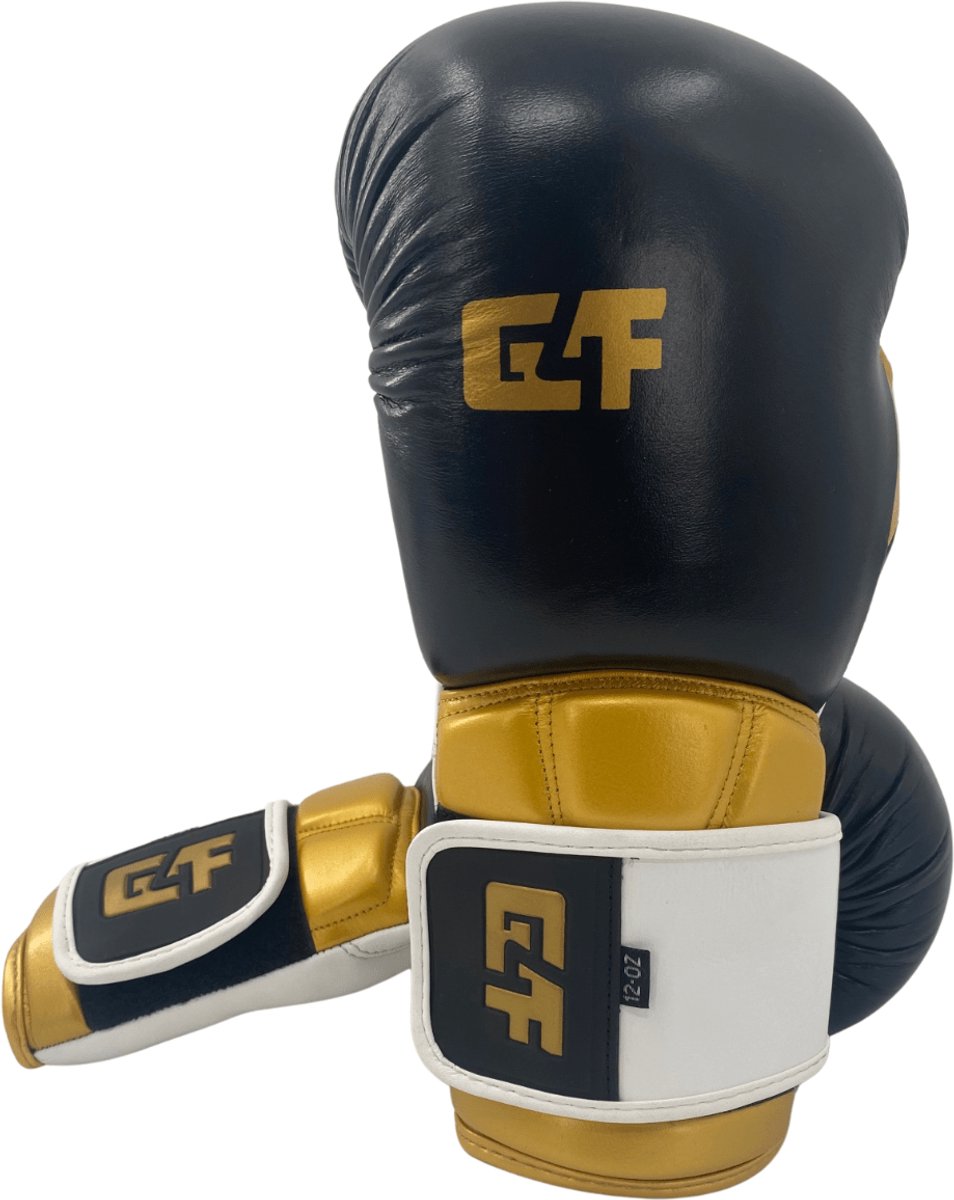 G4F - Pro 2.0 Leren Bokshandschoenen - Zwart/Wit/Goud - 14 oz