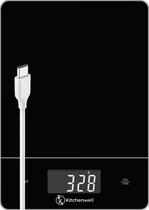 Kitchenwell Digitale Precisie Keukenweegschaal – Weegschaal Keuken - 1gr - 15kg – Tarra Functie - USB Oplaadbaar - Zwart