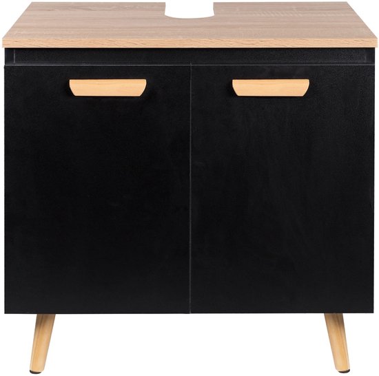 Wastafelonderkast - Meubel - Onder de Wastafel - 60x40x60,5 cm - Praktische Opbergruimte - Modern MDF-design - Vrijstaand Toiletmeubel - Onderkast - Badkamer - op Poten - Zwarte Eik
