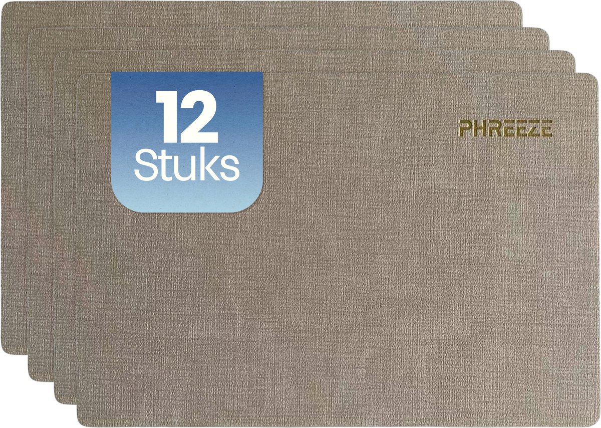 Phreeze Grote Placemat met Luxe Design - 12 Stuks - Wasbaar - Dubbelzijdige Placemats - Kunststof - Beige / Cremekleurig