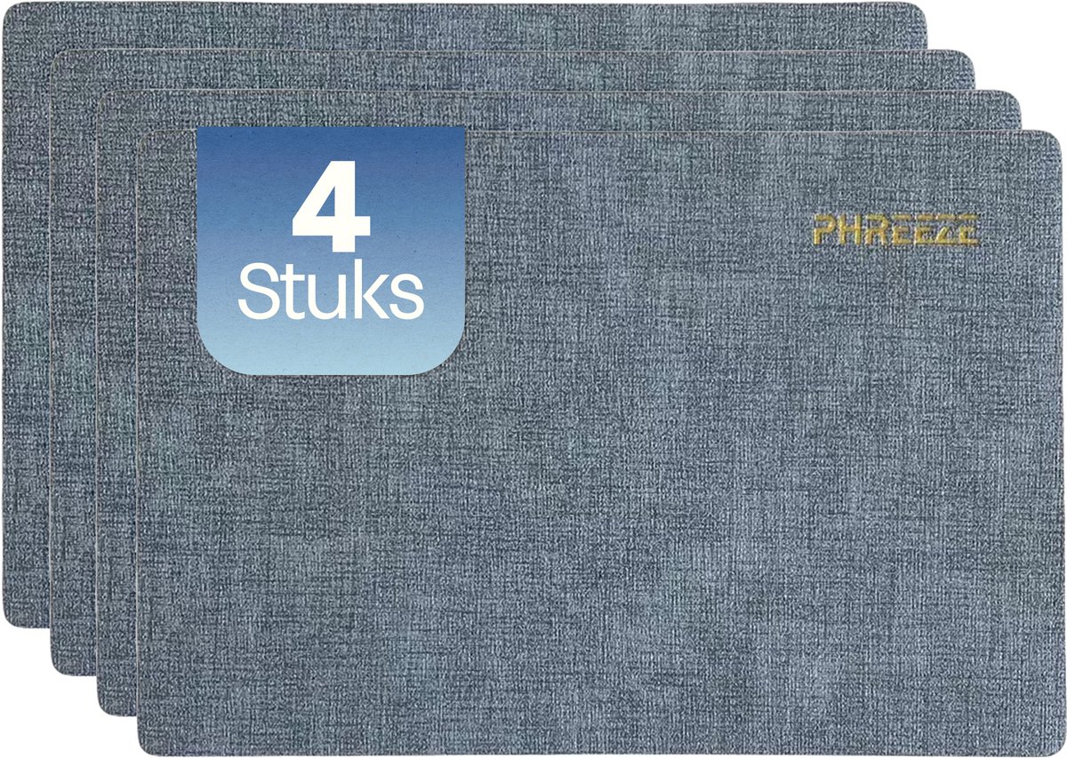 Phreeze Placemats met Linnen Patroon - 4 Stuks - Wasbaar - 30x45 CM - Luxe Placemat - Blauw