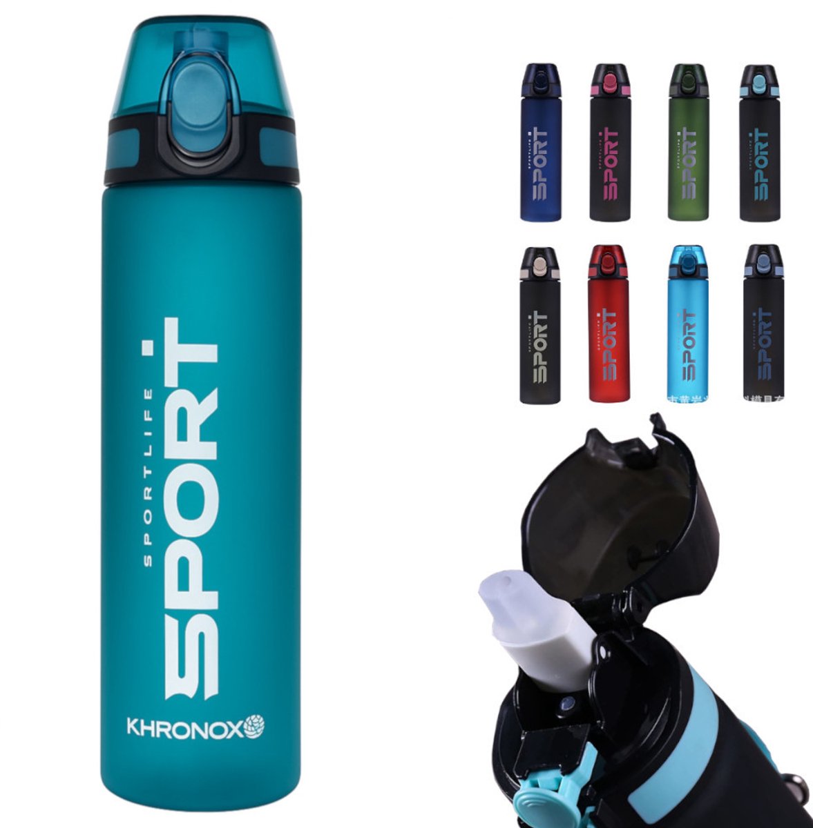 KHRONOX® Drinkfles, Waterfles, Drinkflessen, Waterflessen, Lekvrij, BPA Vrij, Drinkfles Volwassenen, Water Bottle, Drinkflessen Volwassenen, Drinkfles Met Rietje Volwassenen, UNIEK RIETJE, 750 ML, BLAUW