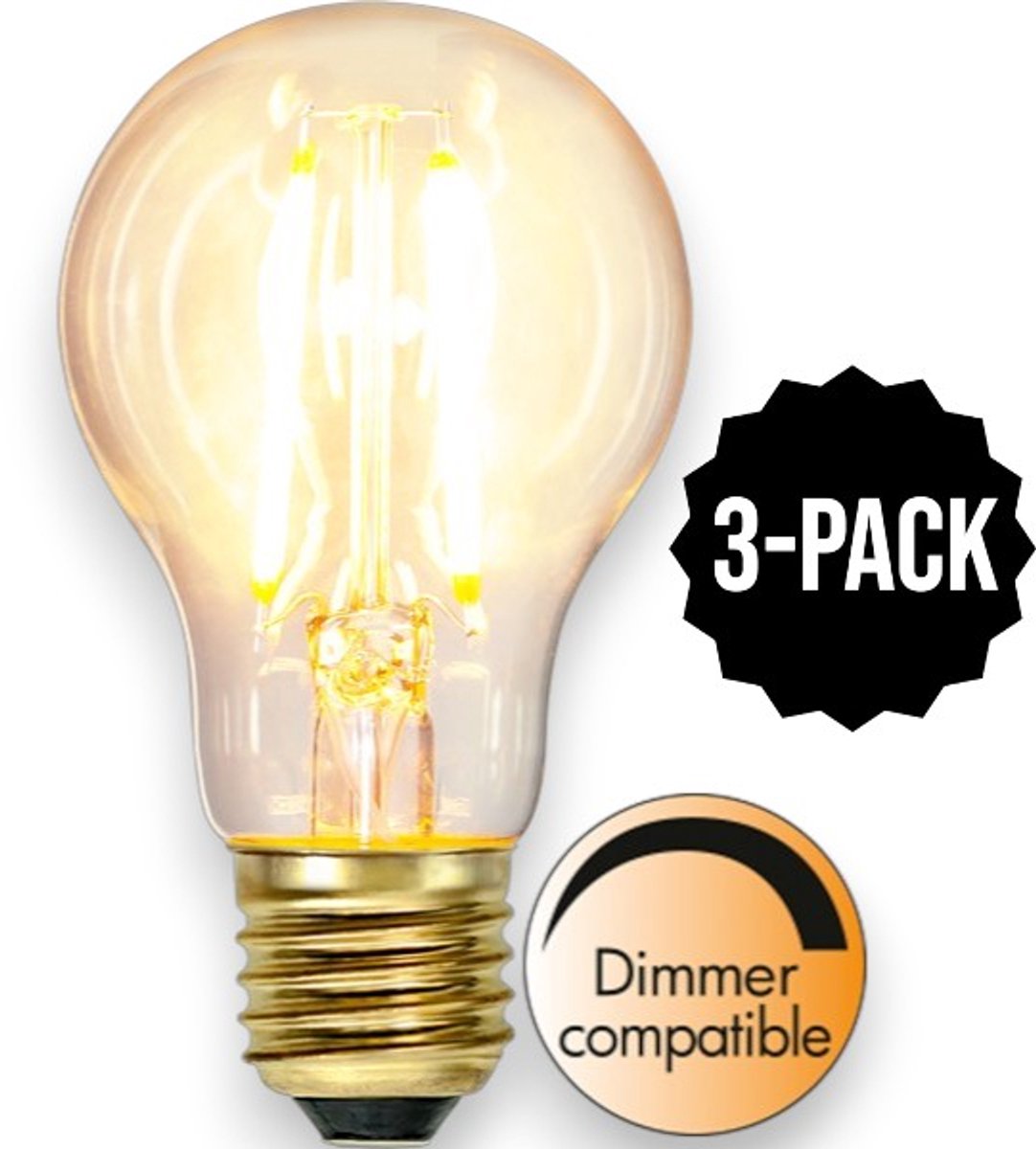 3-Pack | Standaard bol - E27 - 7W - Super Warm Wit