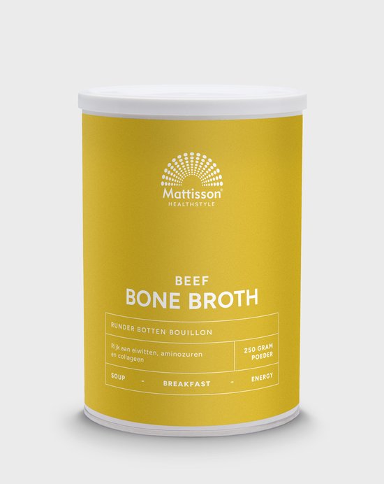 Mattisson - Runder Botten Bouillon - Beef Bone Broth - Bottenbouillon Rijk aan Eiwitten, Mineralen, Aminozuren & Collageen - 250 Gram