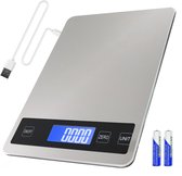 Balance de cuisine - Numérique - Rechargeable - Incl. Câble USB et Piles - Fonction Tare - 2 gr à 10 kg - Inox