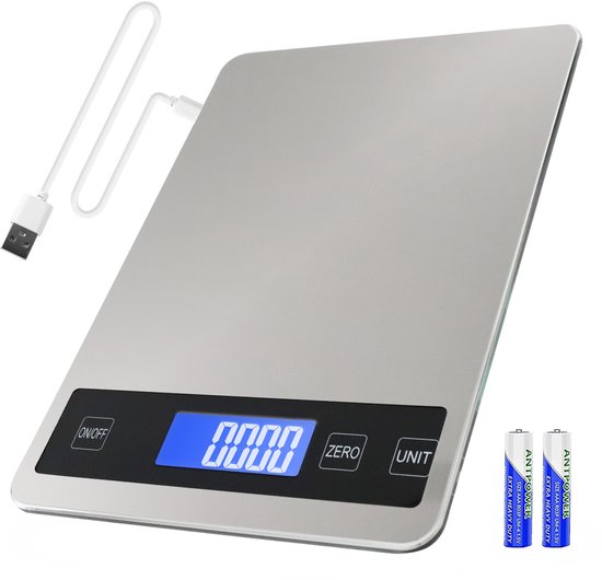 S.old Digitale Keukenweegschaal Oplaadbaar - Precisie Weegschaal Keuken - USB Oplaadbaar - Incl Batterijen - 1gr tot 10kg - Glas/RVS