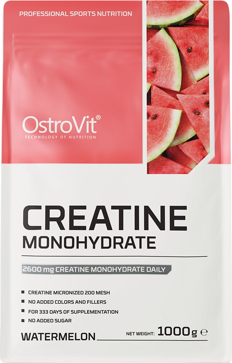 Creatine - Creatine Monohydraat - 1000 G - Watermeloen - 1KG/Kilo Creatine Monohydrate Powder - OstroVit