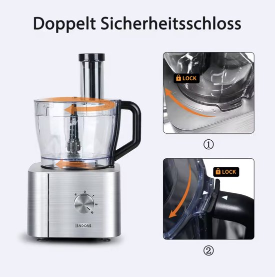 J&R Keukenmachine - Alles in 1 Keukenmachine - Multifunctionele Keukenmachine - Vleesmolen - Garde - Kneder - Shredder - Sinaasappelpers - Hakselaar - Blender - 1100W - Zilver van J&R — afbeelding 3