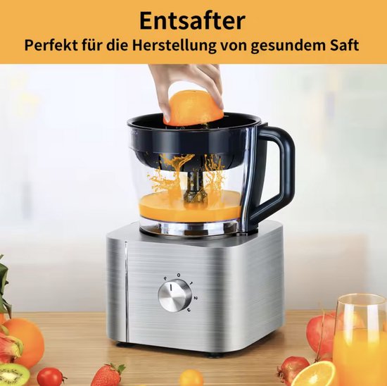 J&R Keukenmachine - Alles in 1 Keukenmachine - Multifunctionele Keukenmachine - Vleesmolen - Garde - Kneder - Shredder - Sinaasappelpers - Hakselaar - Blender - 1100W - Zilver van J&R — afbeelding 2