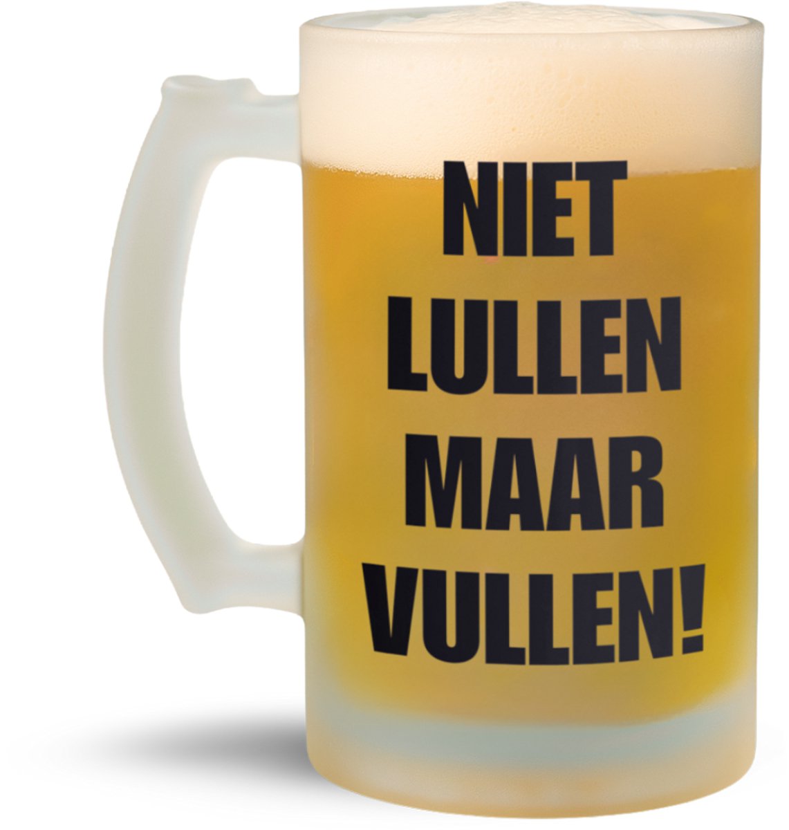 NietMokken.nl – Grappige bierpul – Niet lullen maar vullen – Glazen bierpul met matte afwerking – Leuk als cadeau voor bierliefhebbers – Bierpul 470 ml – Aan beide zijden bedrukt - Leuk voor papa - Leuk vaderdagcadeau