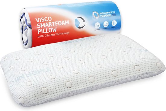 Premium hoofdkussen voor buikslapers, orthopedisch ergonomisch buikslaperkussen van zacht visco-schuim van slechts 5 cm hoog, met bamboeovertrek, 40 x 60 cm