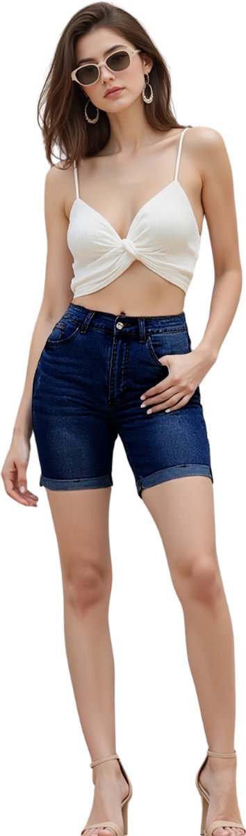 Bovista Korte Broek Dames Spijkerbroek met Zakken Volwassenen Jongens Shorts Donkerblauw