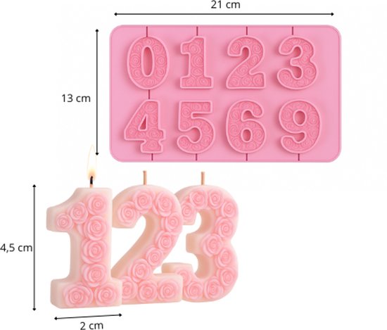 ZoeZo - Kaarsmal Bloemerige Cijfers - Kaars mallen - Siliconen mal - Flowers - Numbers - Zelf kaarsen maken - Gips & epoxy gieten - Zeep maken