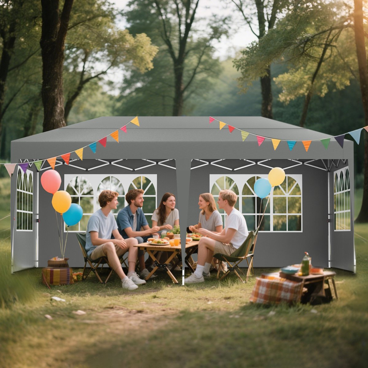Aufun Opvouwbare Partytent 3X6M, Opvouwbare Partytent, Waterdichte, Zonwerende Stal, Uitgerust Met 6 Zijpanelen En Een Dak Van Oxfordstof, Partytent, Pop-Up Campingtent, Tuintent Voor Feesten, Festivals En Bruiloften, Zilvergrijs