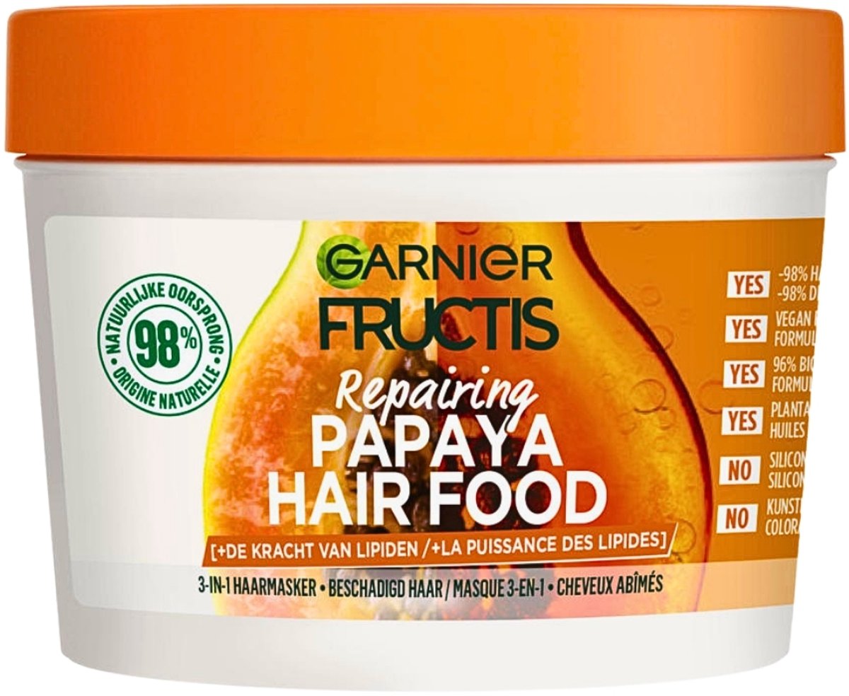 1 x Garnier - Fructis Hair Food Papaya - 3-in-1 Haarmasker - Beschadigd Haar - 400 ml - Haarherstel - Beschadigd Haar - Haarmasker - Papaya-extract - Kokosolie