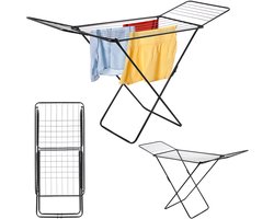 KADAX Droogrek met vleugels, drooglengte 18 m/23 m, luchtstroomdroogrek van gepoedercoat staal, inklapbaar droogrek (zwart/2-vleugels)