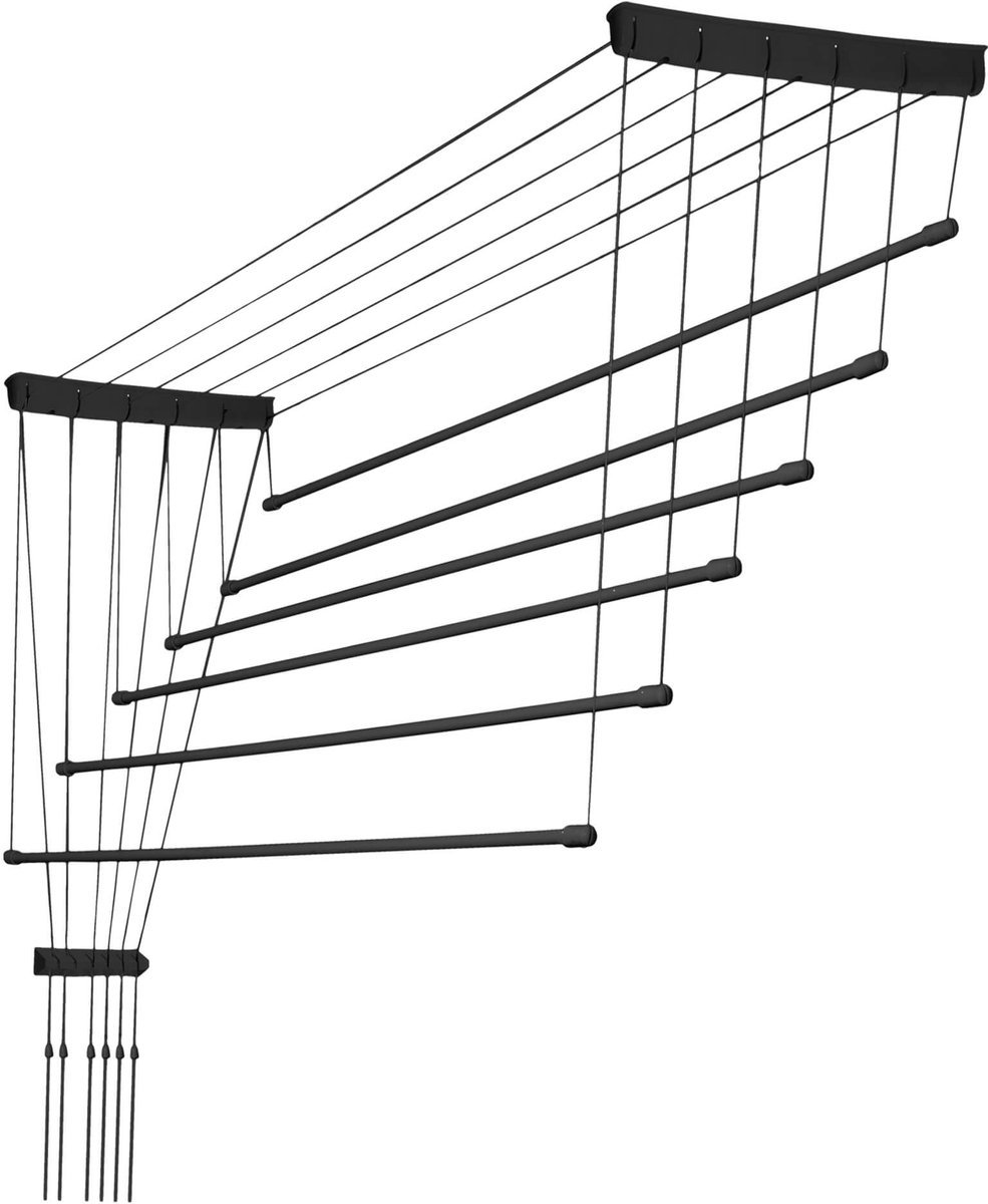 KADAX Plafondwasdroger, wasdroger voor het plafond 6, wanddroger met polyethyleen beklede stalen spijlen, plafonddroger draaglast 12 kg (6x110/zwart)